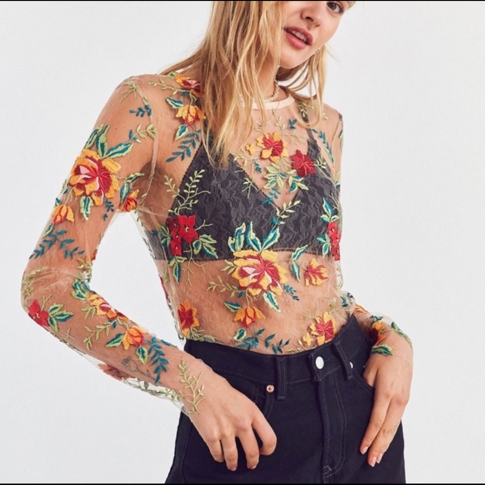 Urban Outfitters | mesh embroidered top